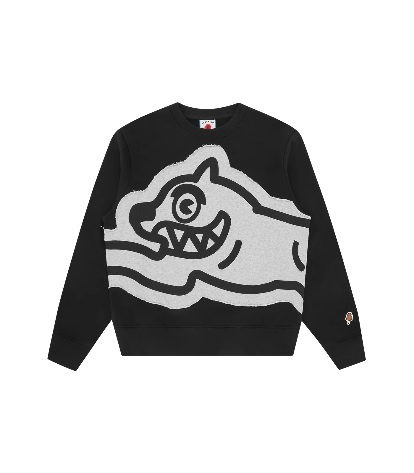 APPLIQUE JUMBO RUNNING DOG CREWNECK - BLACK
