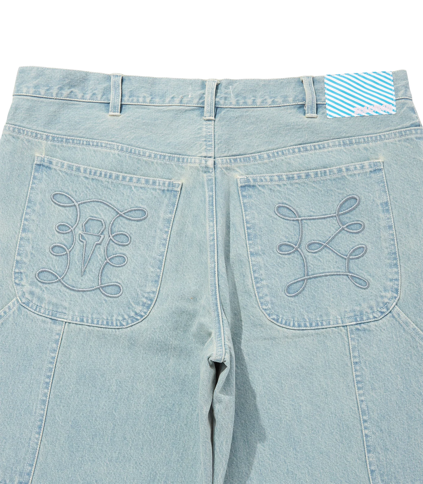 APPLIQUE RUNNING DOG BUGGY DENIM PANTS - LIGHT BLUE - Image 4