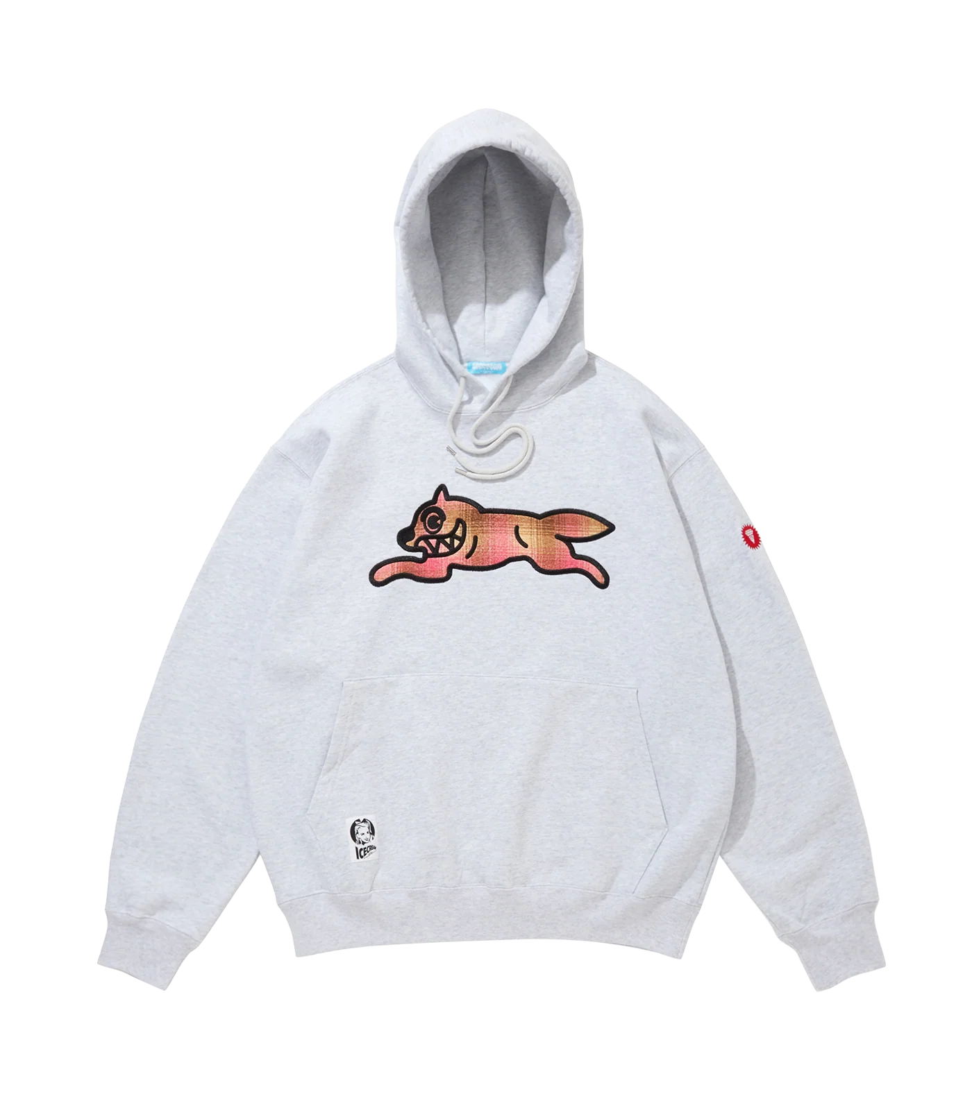 APPLIQUE LOGO RUNNING DOG HOODIE - ASH GREY/PINK CHECK