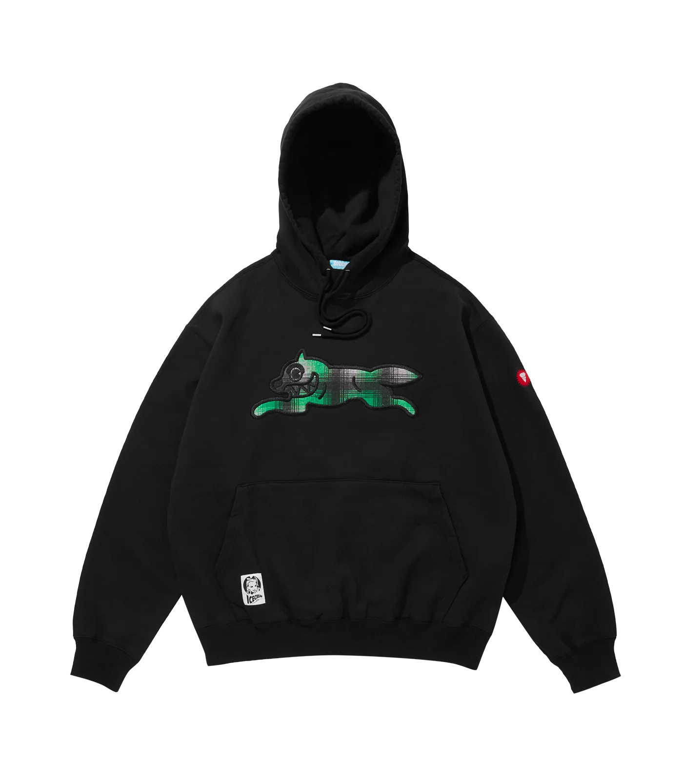 APPLIQUE LOGO RUNNING DOG HOODIE - BLACK/GREEN CHECK