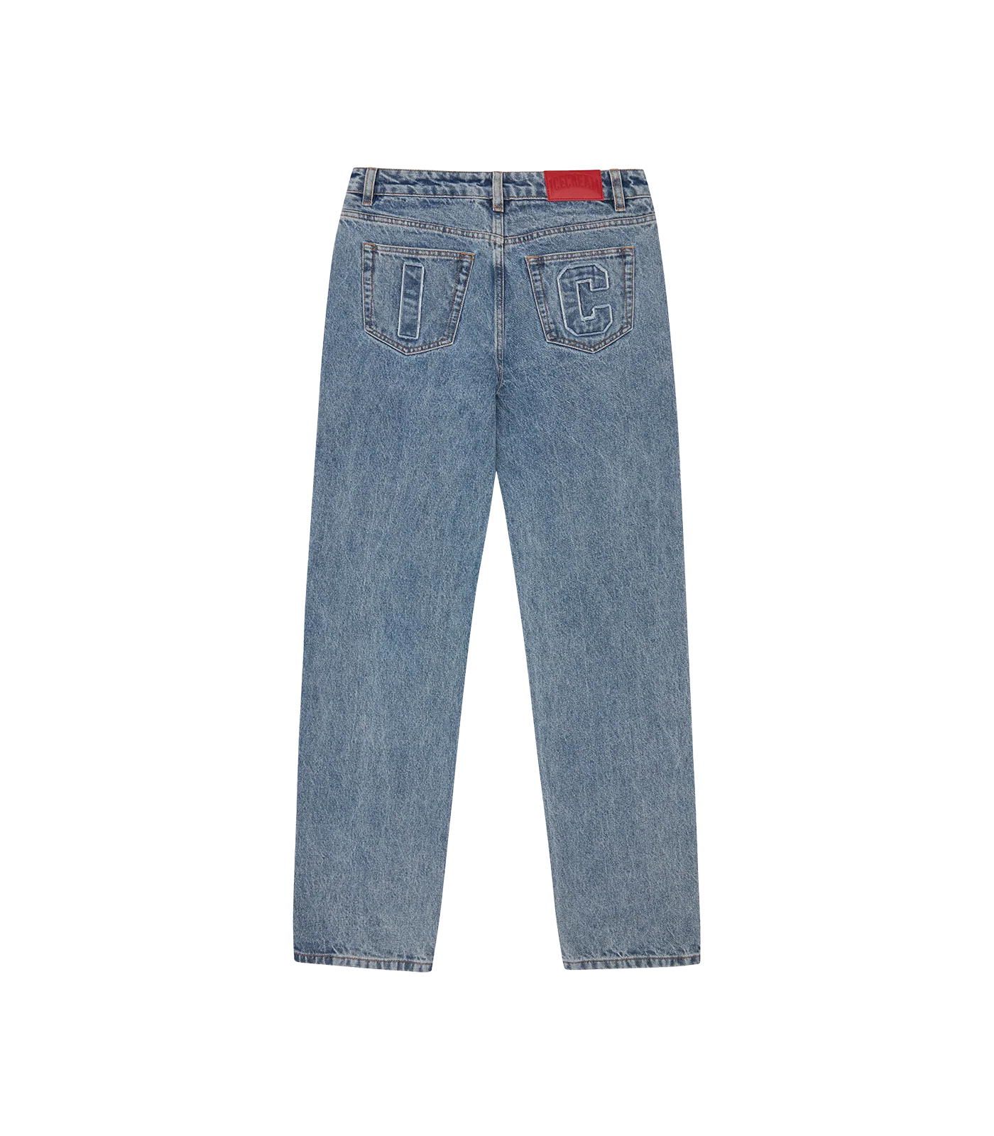 APPLIQUE RUNNING DOG DENIM PANTS - LIGHT WASH BLUE - Image 2