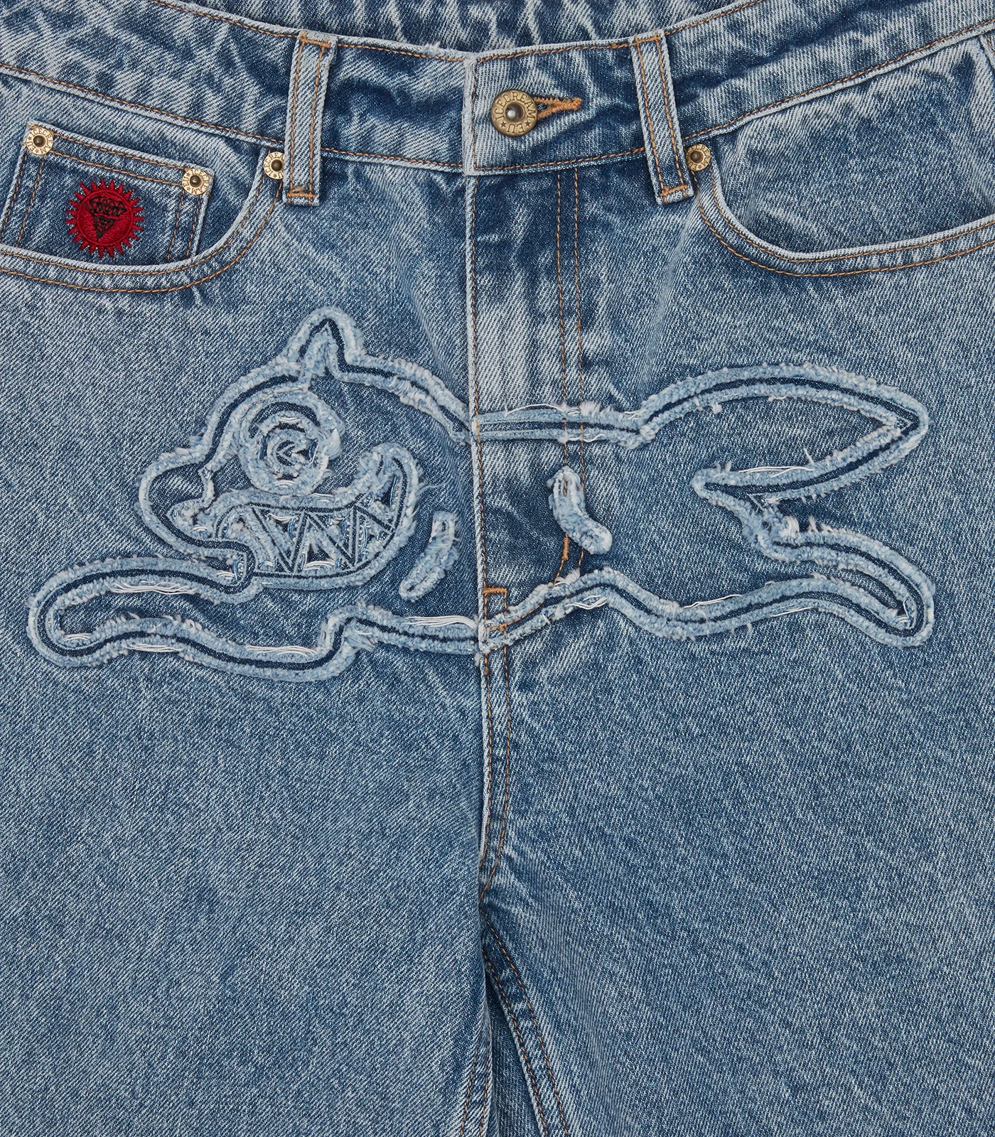 APPLIQUE RUNNING DOG DENIM PANTS - LIGHT WASH BLUE - Image 3