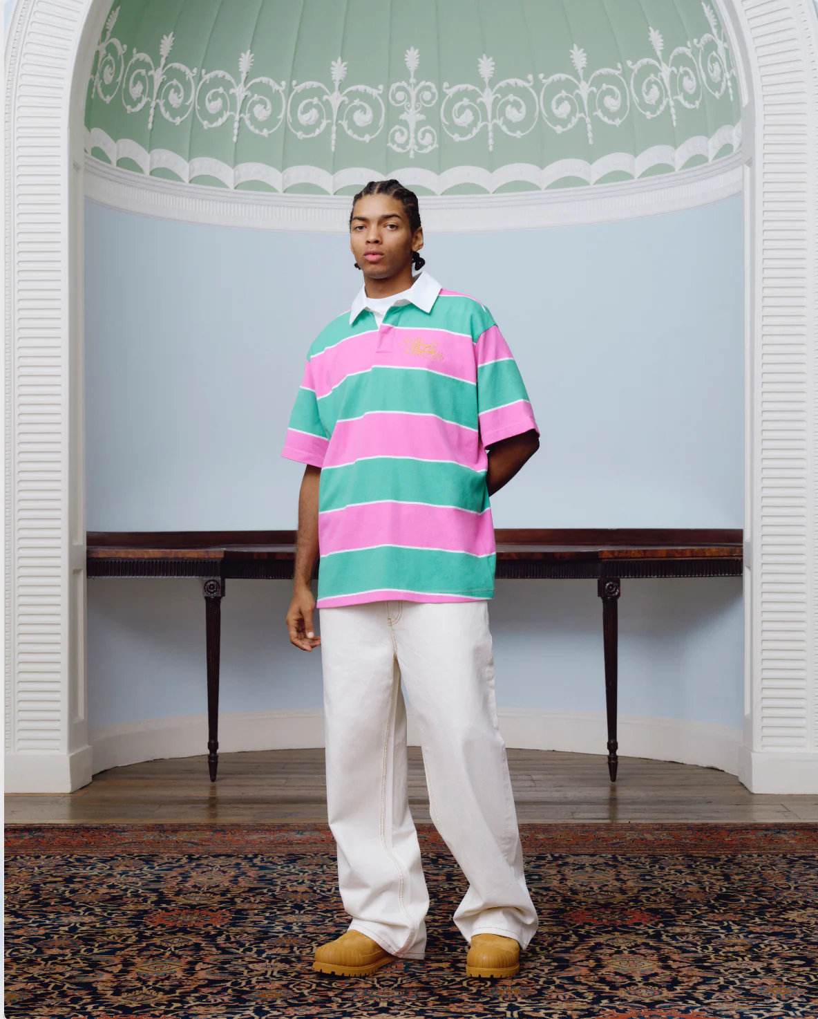 ASTRO S/S STRIPED RUGBY TOP - PINK/GREEN - Image 3
