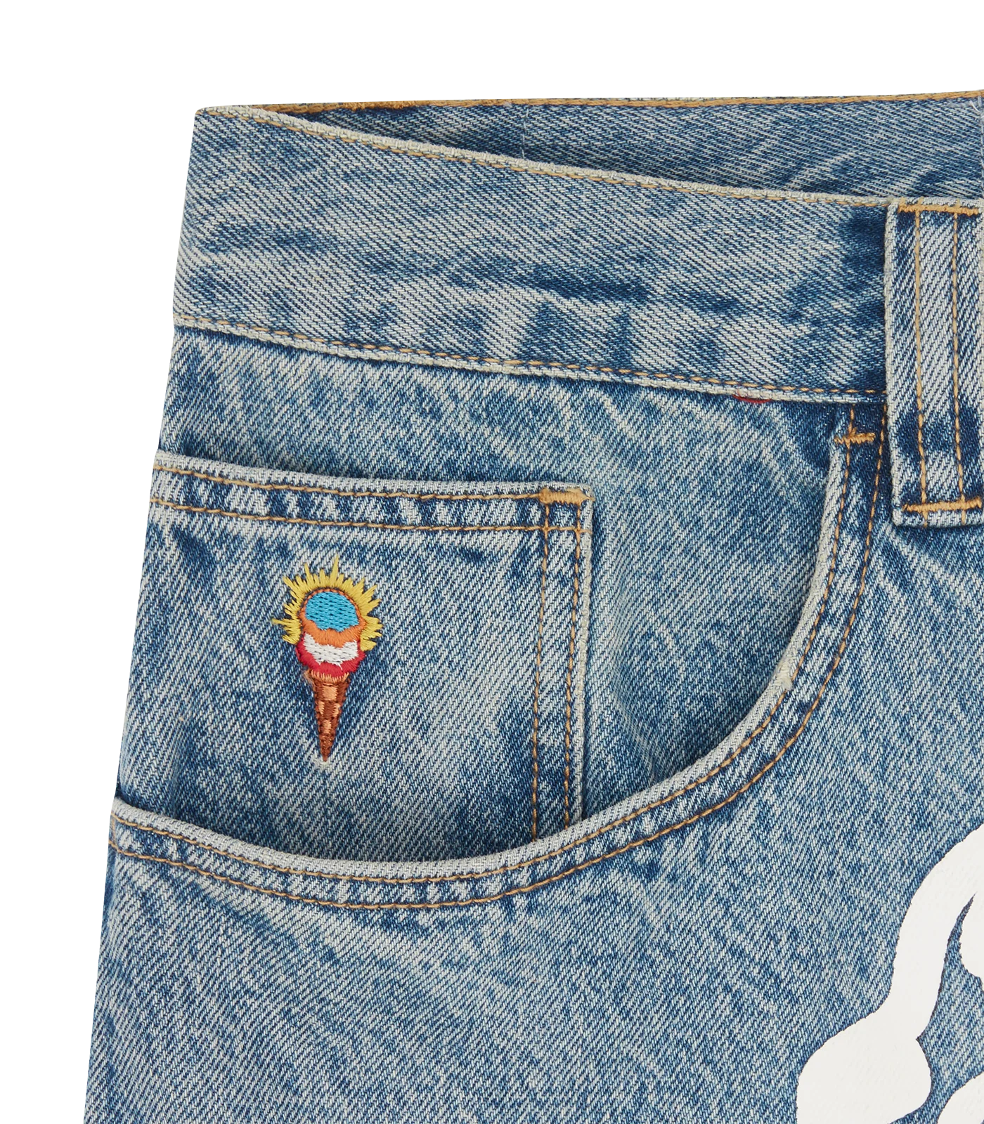 CHECK LINED DENIM PANTS - VINTAGE WASH BLUE - Image 4