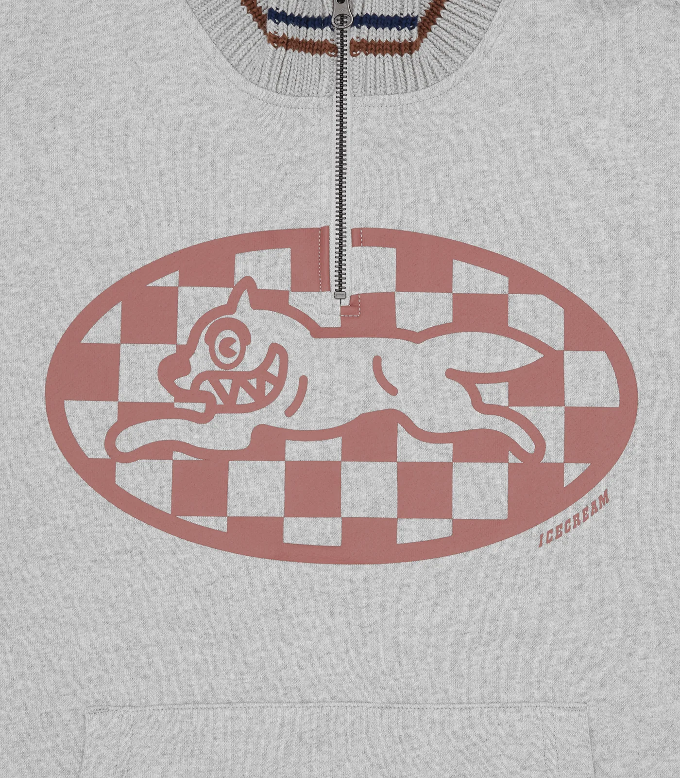 CHECKER RUNNING DOG QUARTER ZIP - HEATHER GREY - Image 5