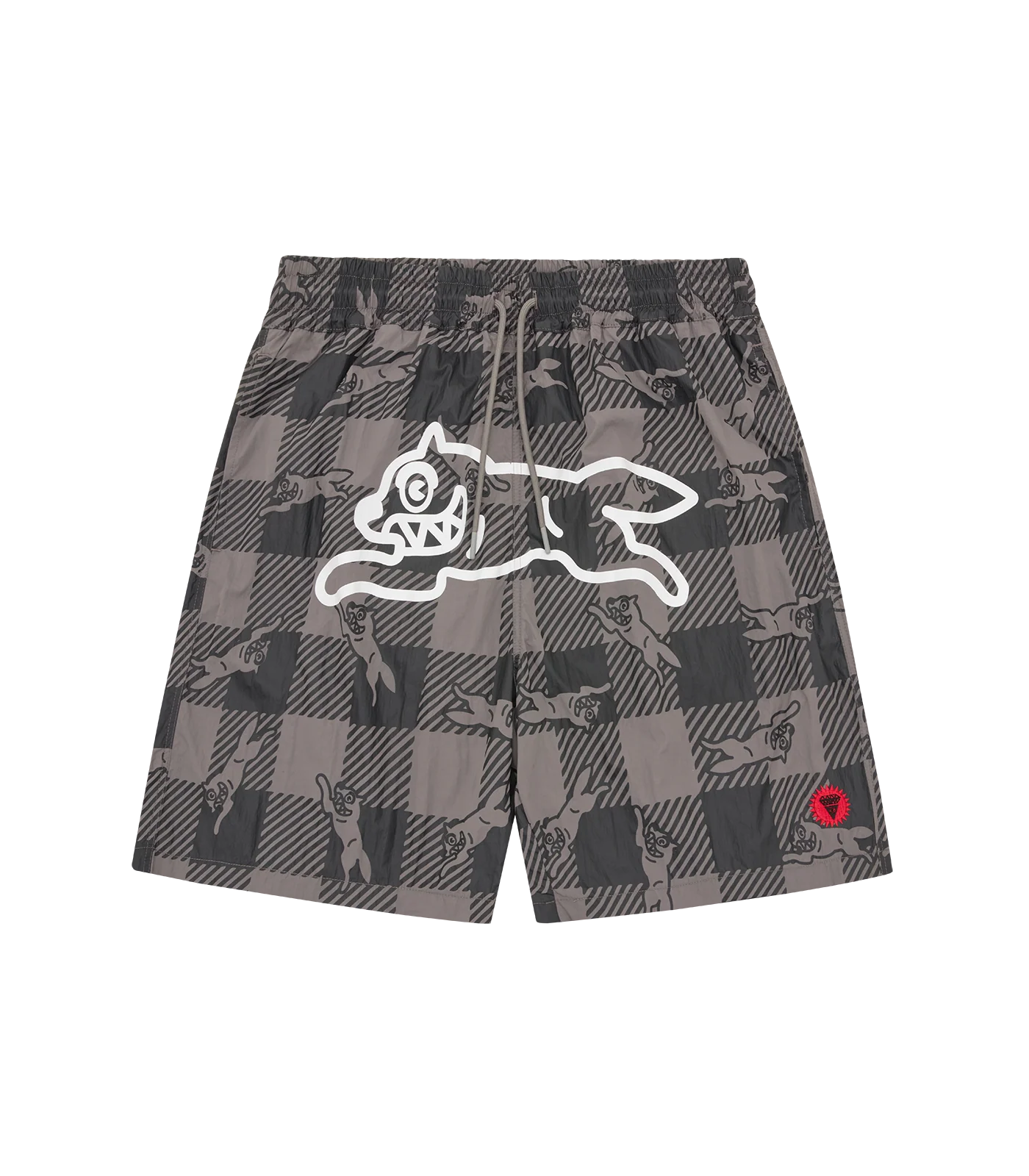 CHECKER RUNNING DOG SWIM SHORTS - GREY