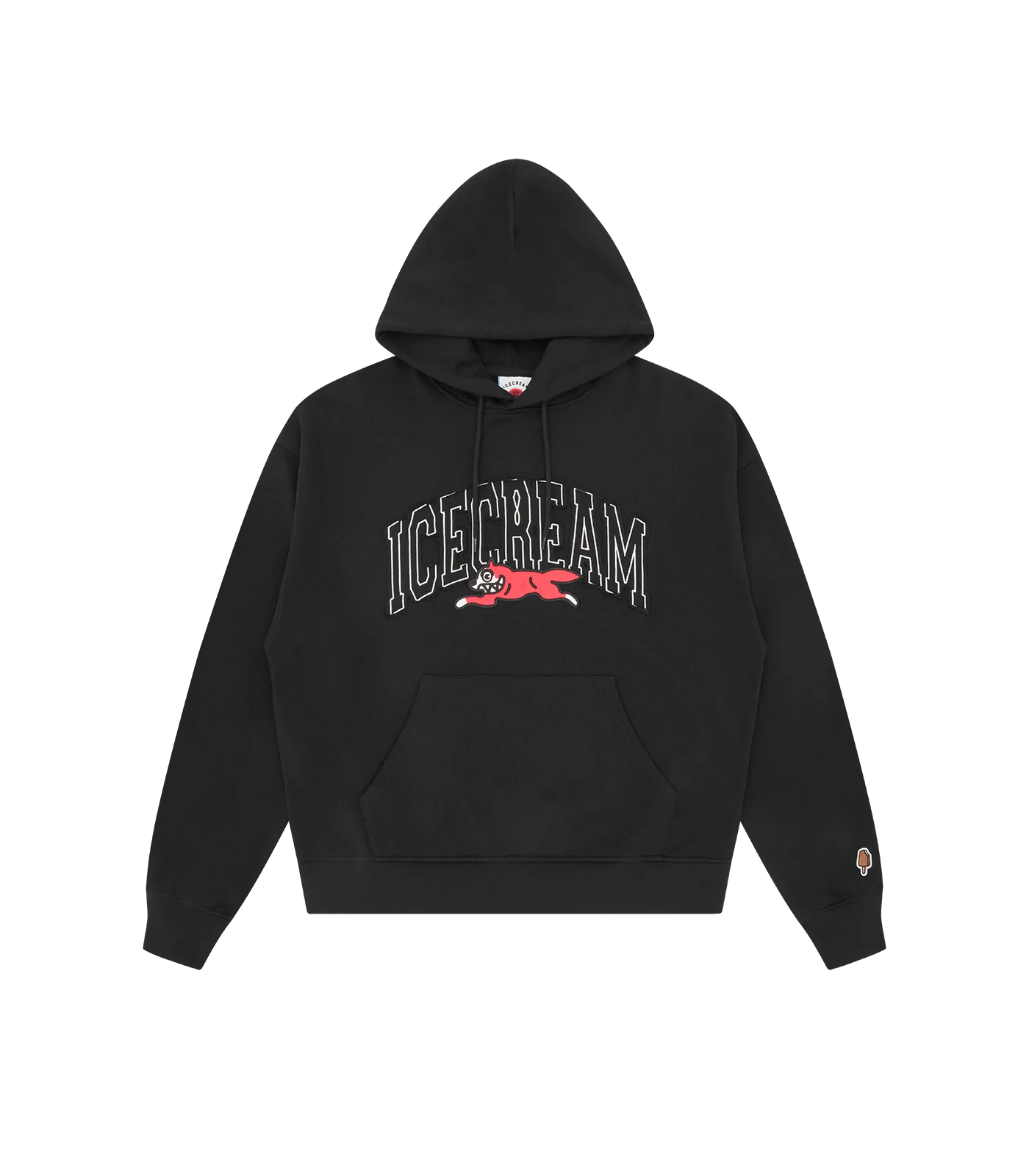 COLLEGE APPLIQUE RUNNING DOG POPOVER HOOD - BLACK