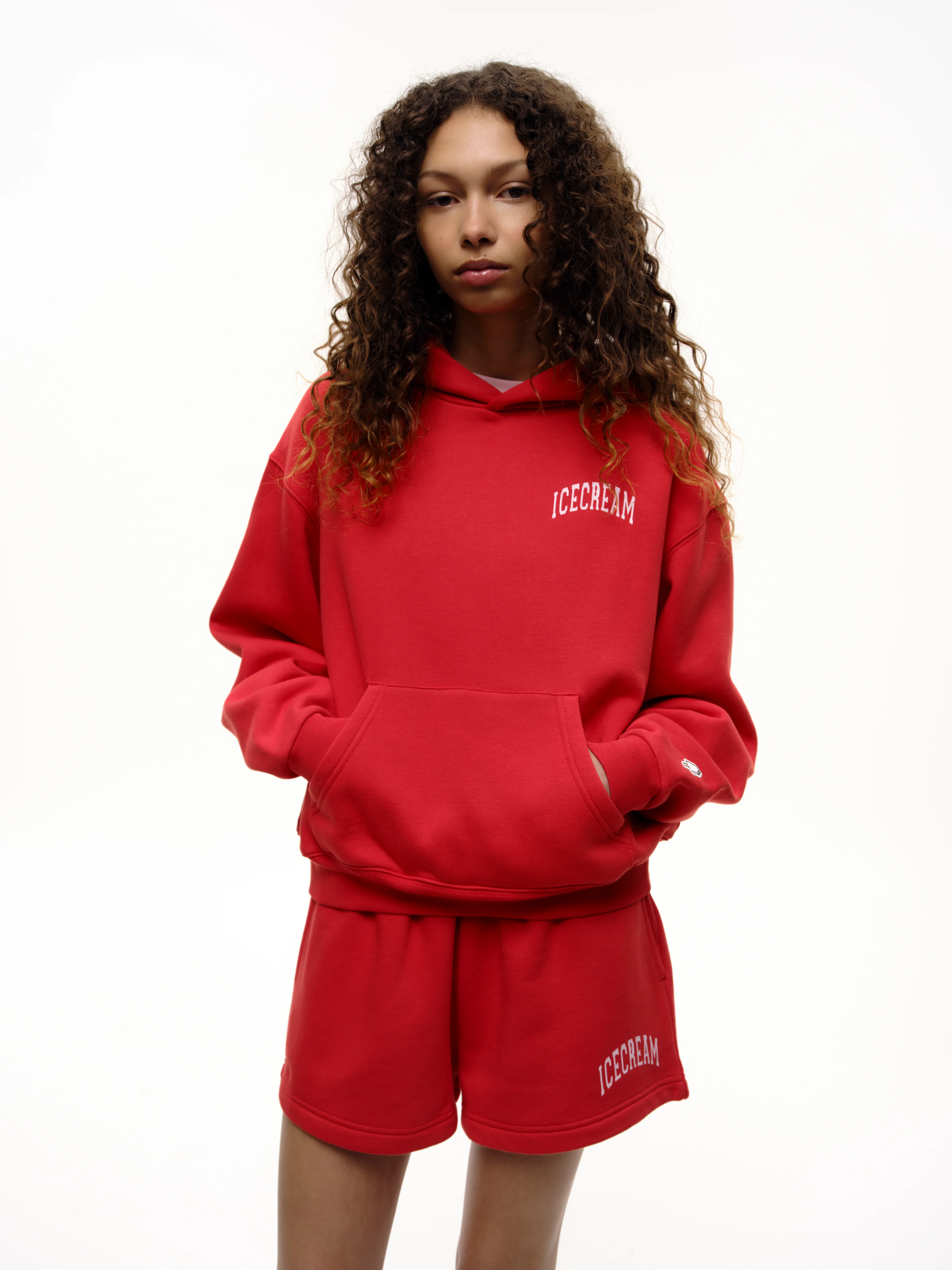 COLLEGE CROPPED POPOVER HOOD - RED - Image 3