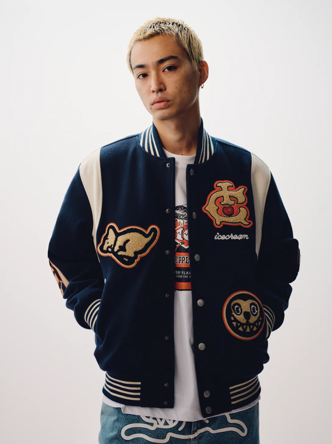 COLLEGIATE PATCH VARSITY JACKET - NAVY - Image 3