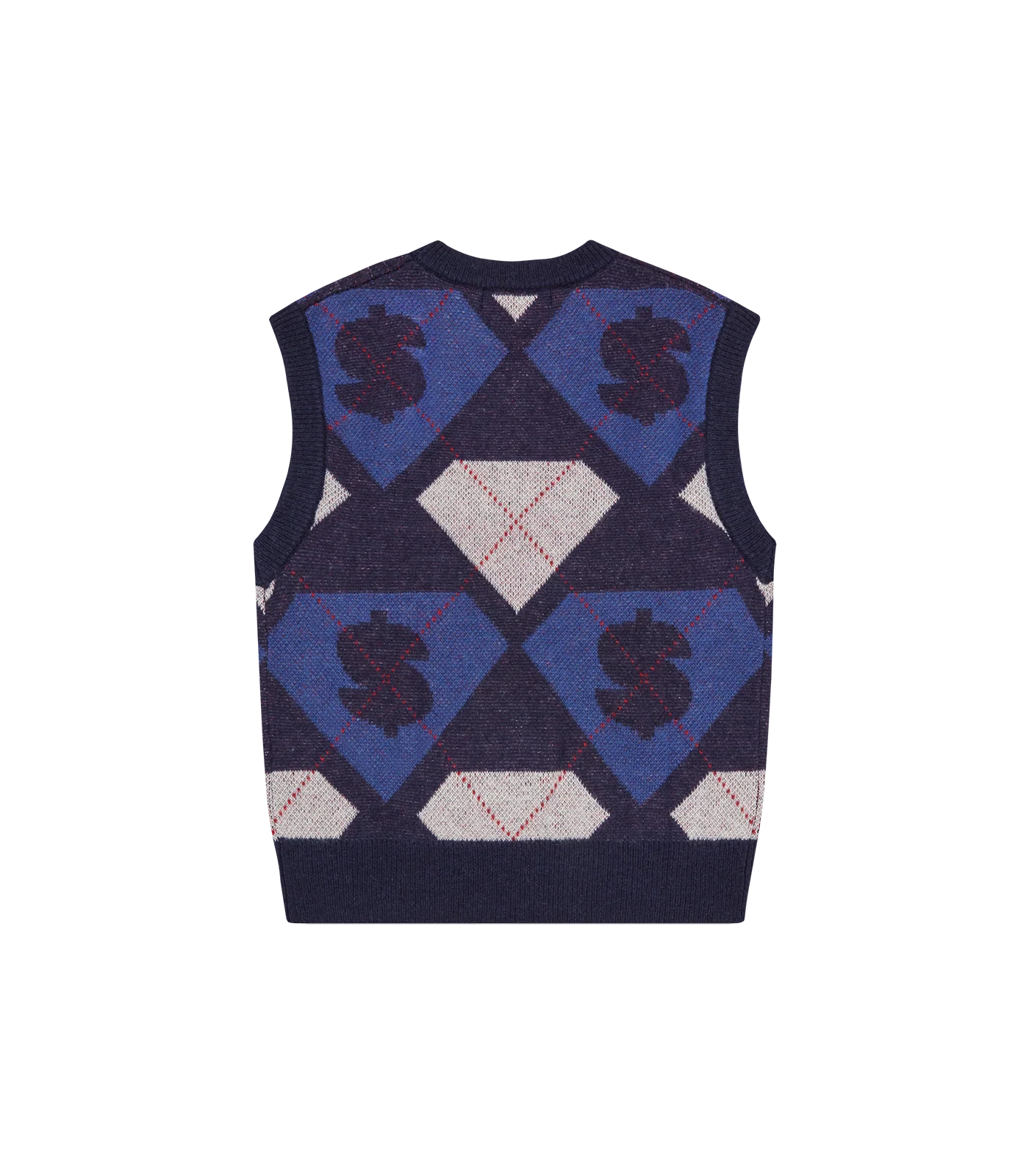 DIAMONDS & DOLLARS ARGYLE KNITTED VEST - BLUE - Image 2