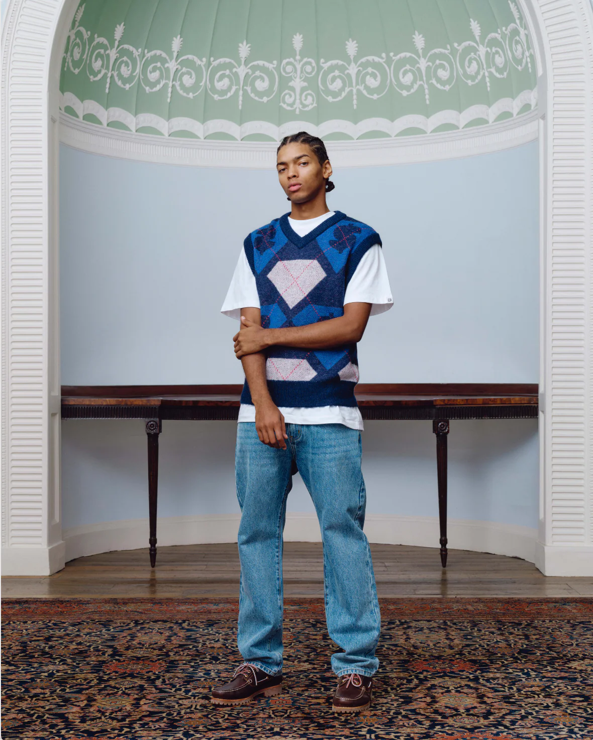 DIAMONDS & DOLLARS ARGYLE KNITTED VEST - BLUE - Image 3