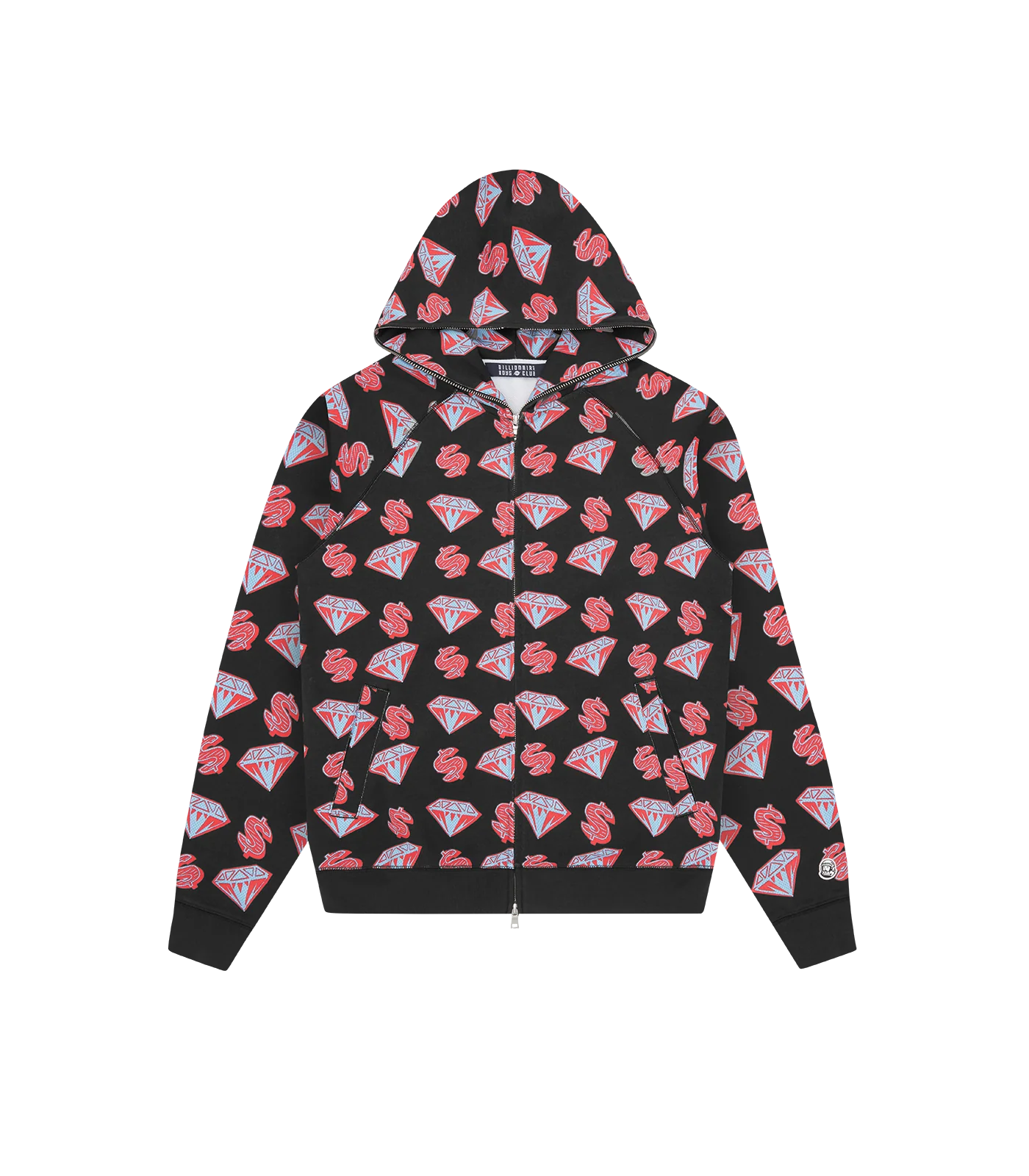 DIAMONDS & DOLLARS ZIP THROUGH HOOD - BLACK