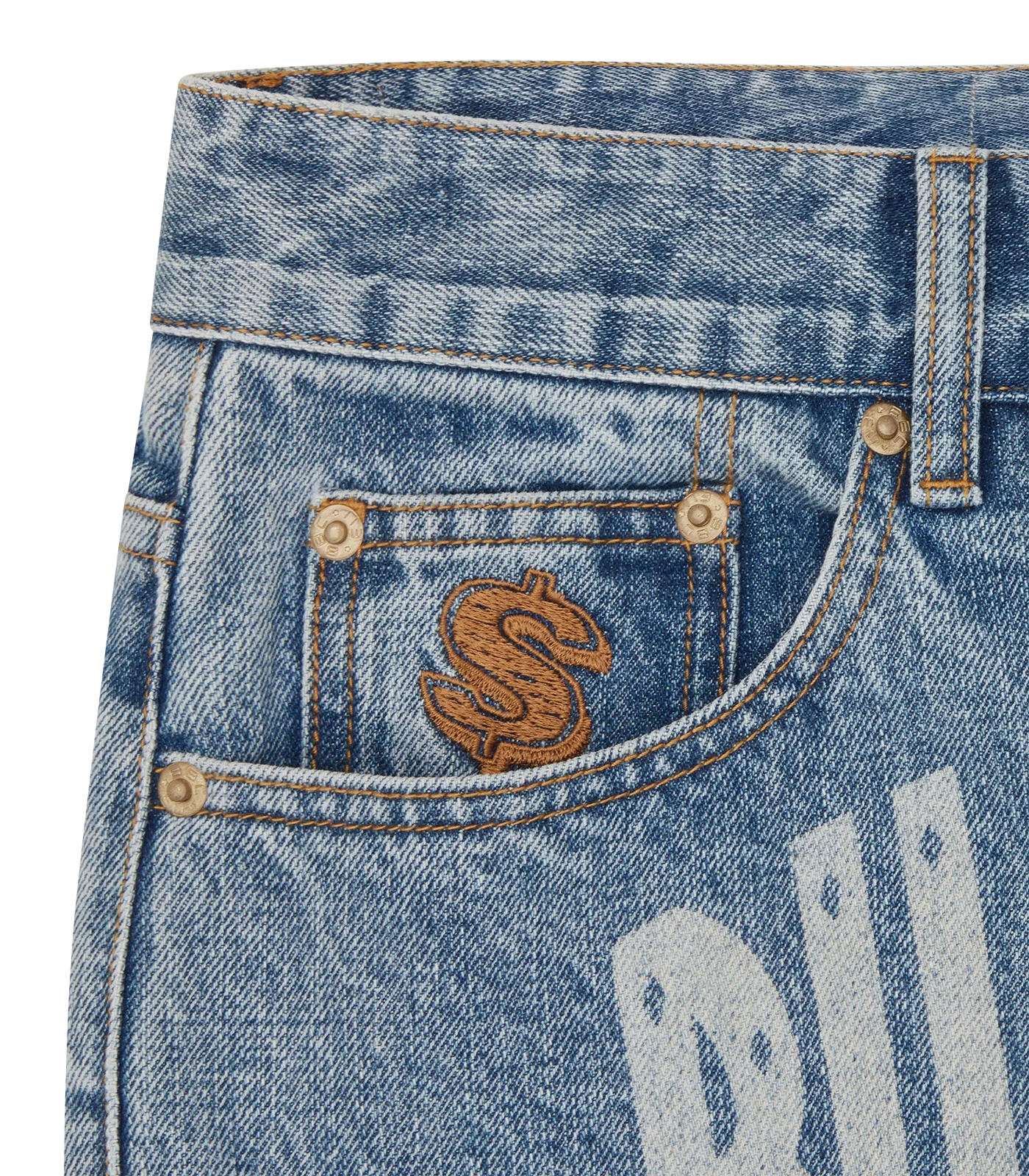 FADED ARCH LOGO DENIM PANTS - LIGHT WASH BLUE - Image 4
