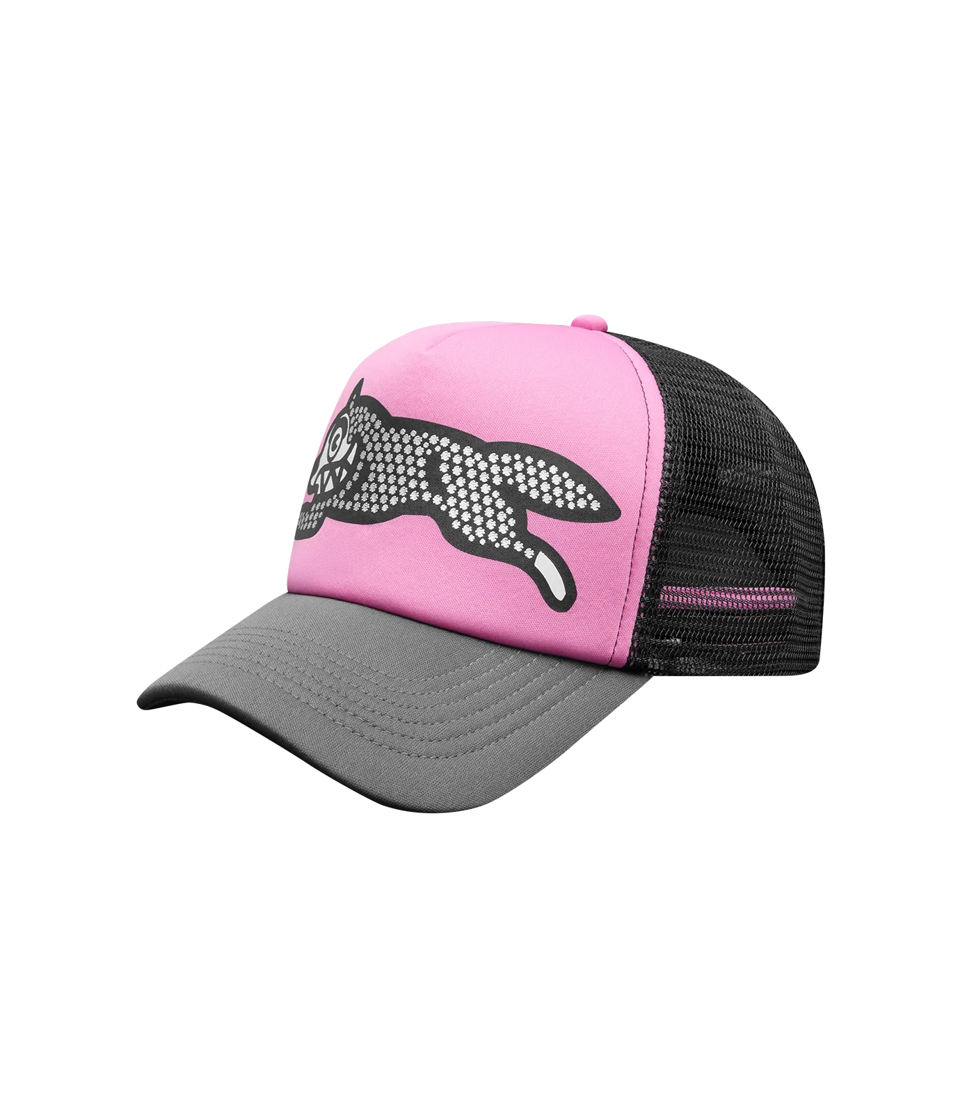 GLITTER RUNNING DOG TRUCKER CAP - PINK/GREY