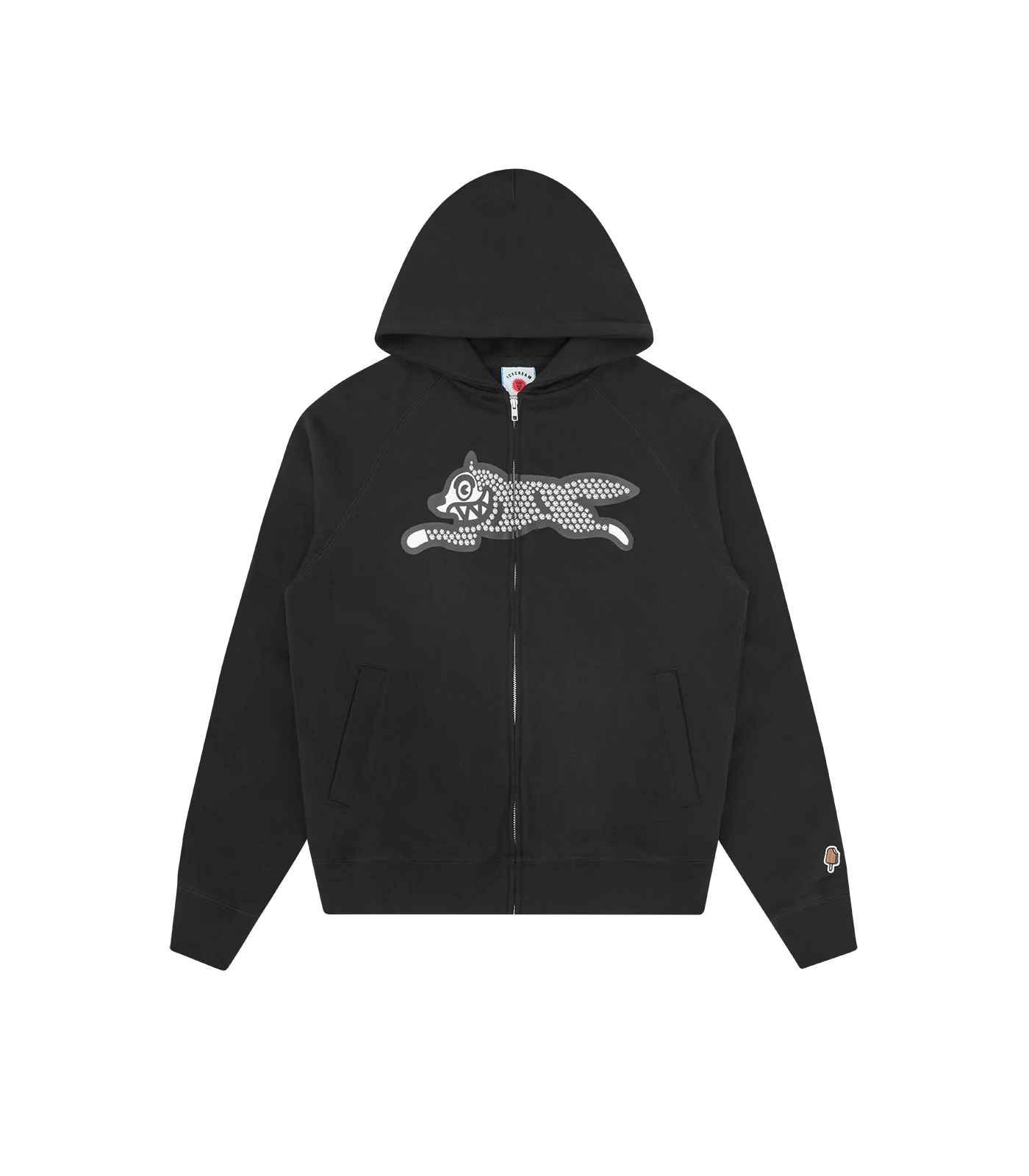 GLITTER RUNNING DOG ZIP THROUGH HOOD - BLACK