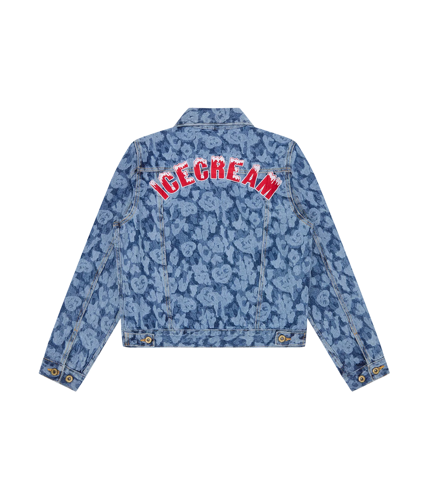 LASER CAMO DENIM TRUCKER JACKET - MID WASH BLUE - Image 2