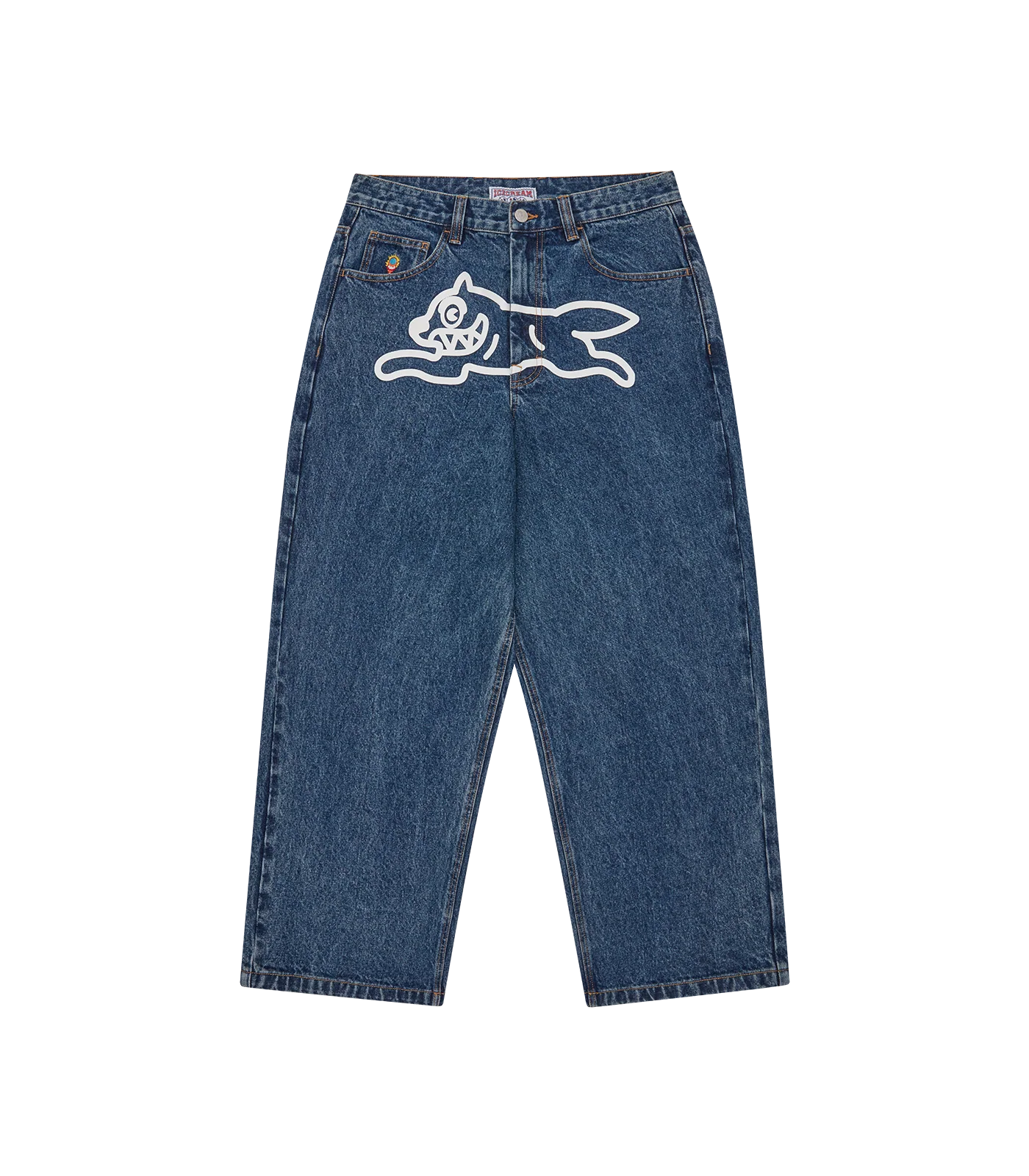 RUNNING DOG TRIPLE SCOOP DENIM PANT - MID WASH BLUE