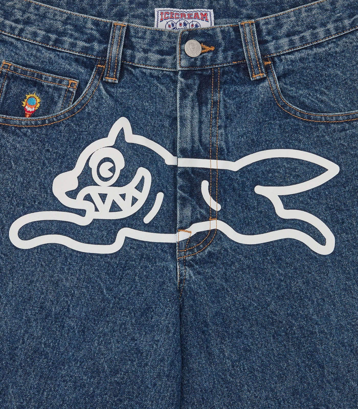 RUNNING DOG TRIPLE SCOOP DENIM PANT - MID WASH BLUE - Image 4