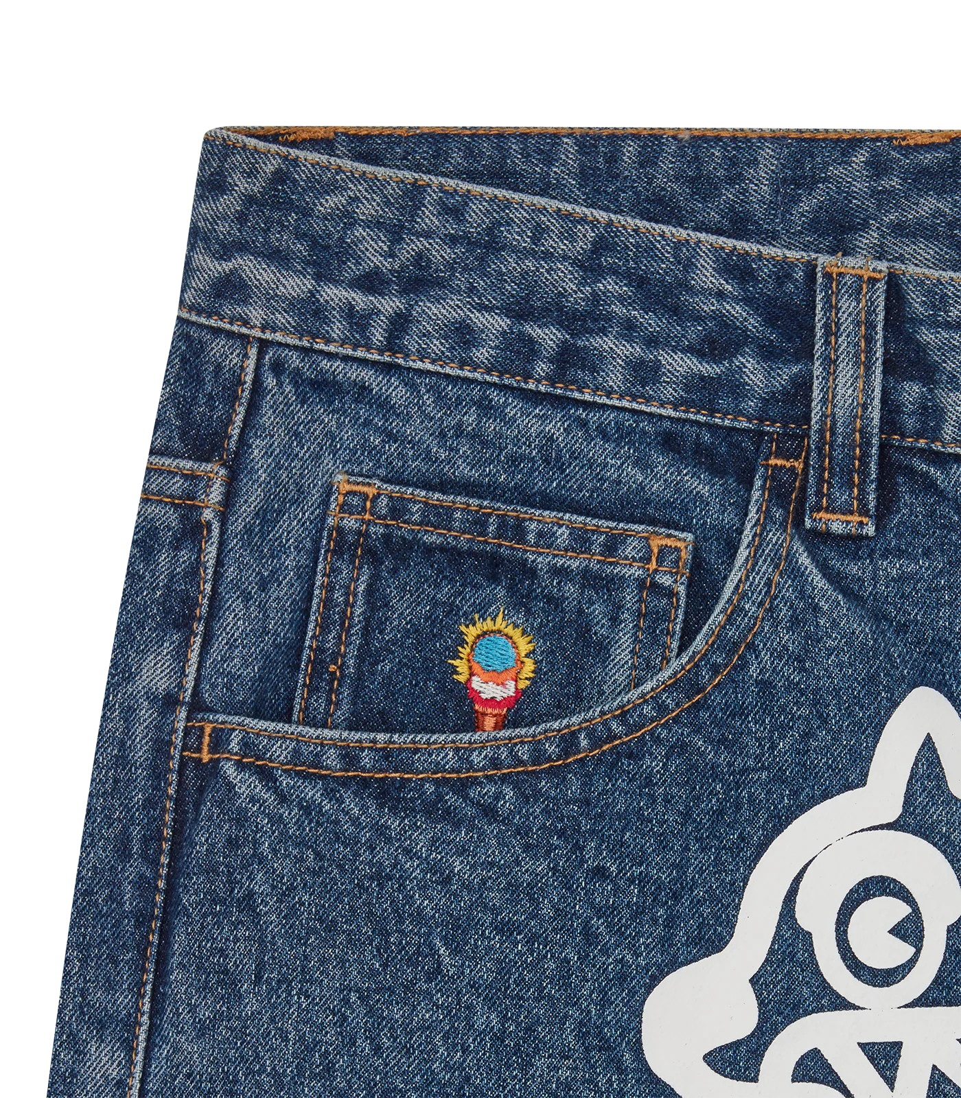 RUNNING DOG TRIPLE SCOOP DENIM PANT - MID WASH BLUE - Image 5