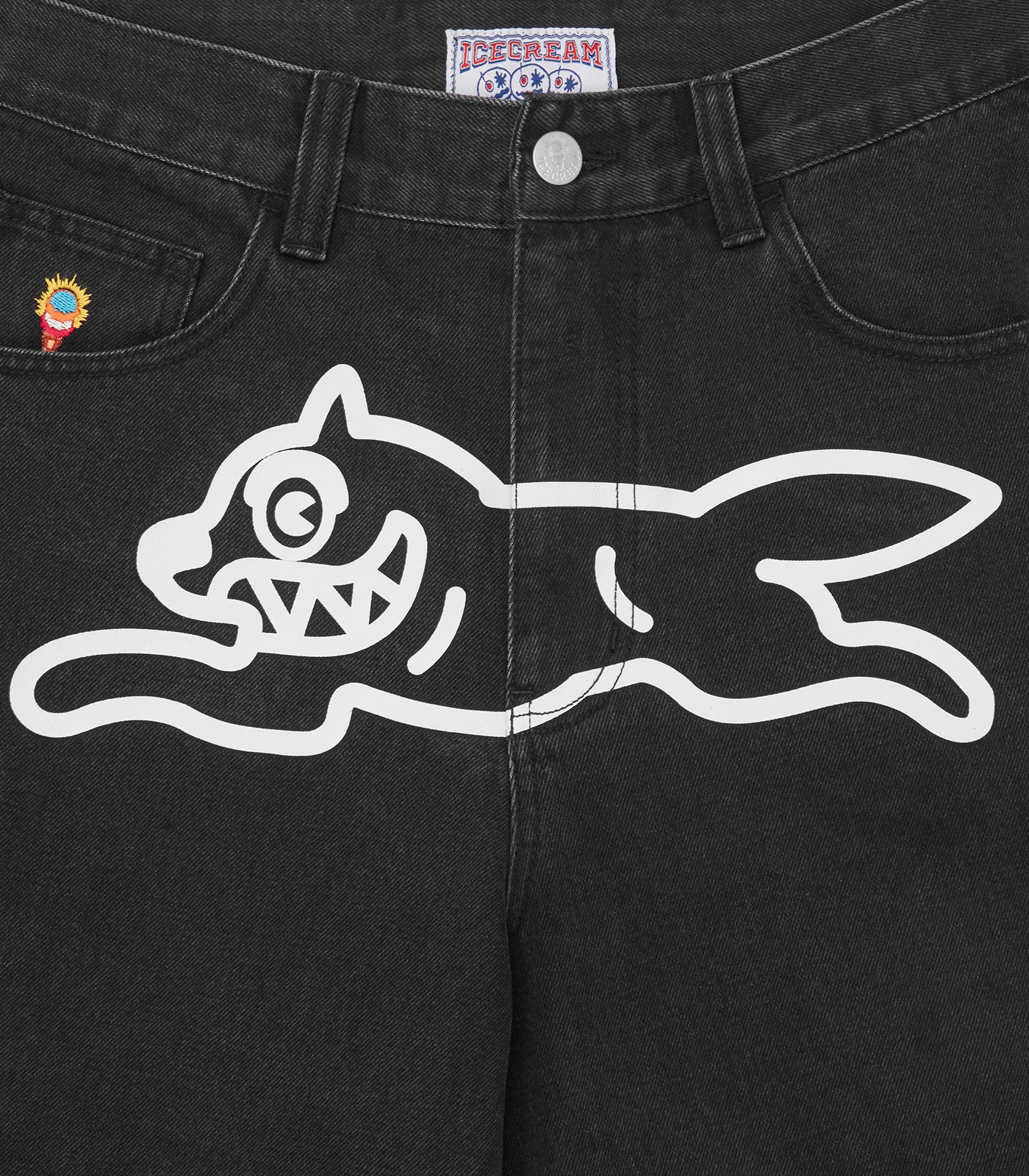 RUNNING DOG TRIPLE SCOOP DENIM PANTS - BLACK - Image 3
