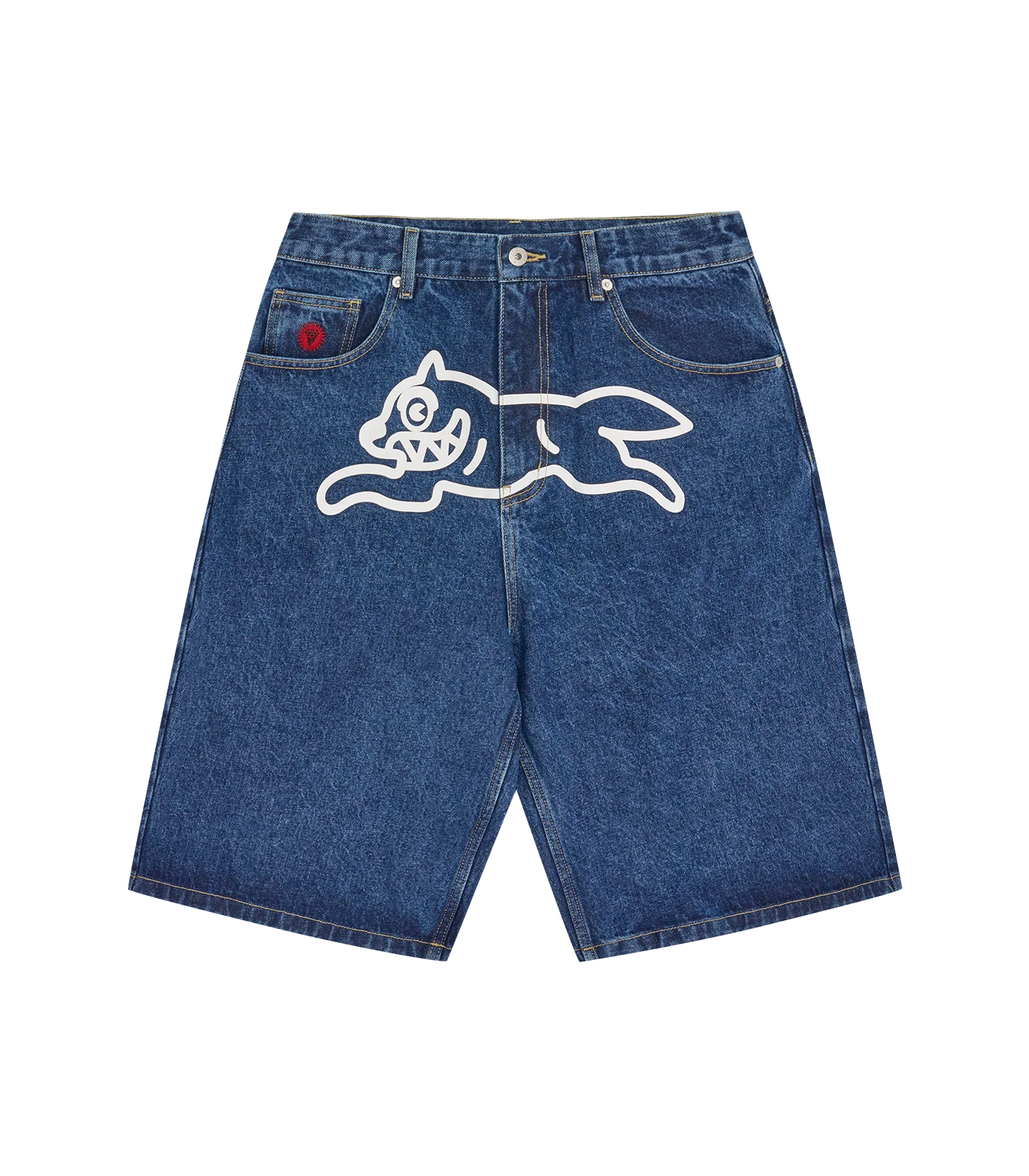 RUNNING DOG TRIPLE SCOOP DENIM SHORTS - MID WASH BLUE