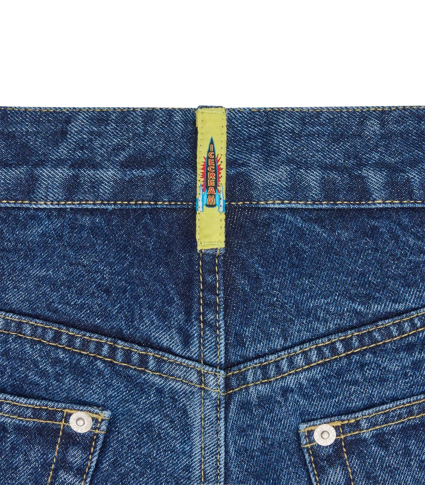 RUNNING DOG TRIPLE SCOOP DENIM SHORTS - MID WASH BLUE - Image 9