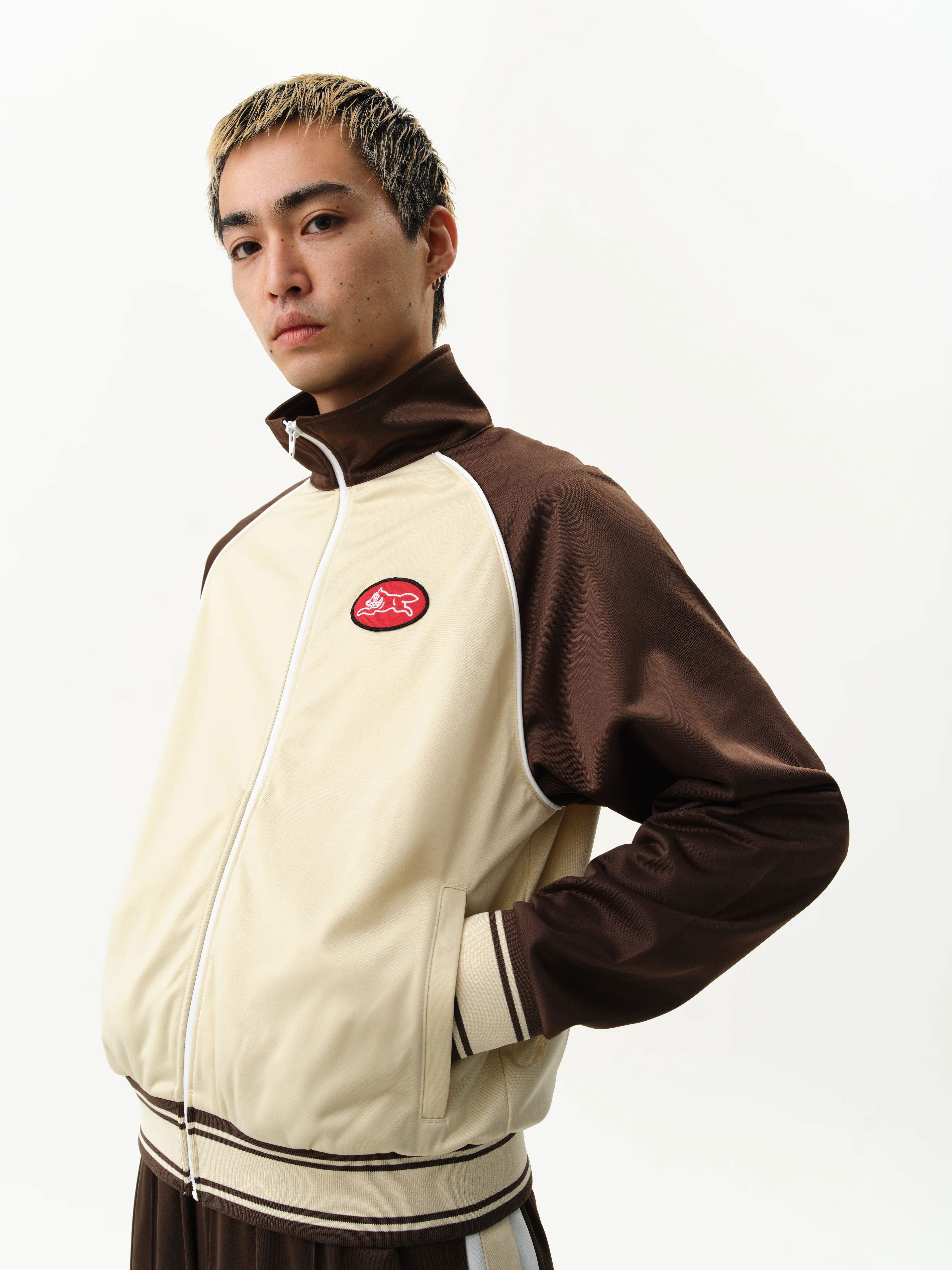 RUNNING DOG ZIP THROUGH TRACK TOP - BROWN - Image 3