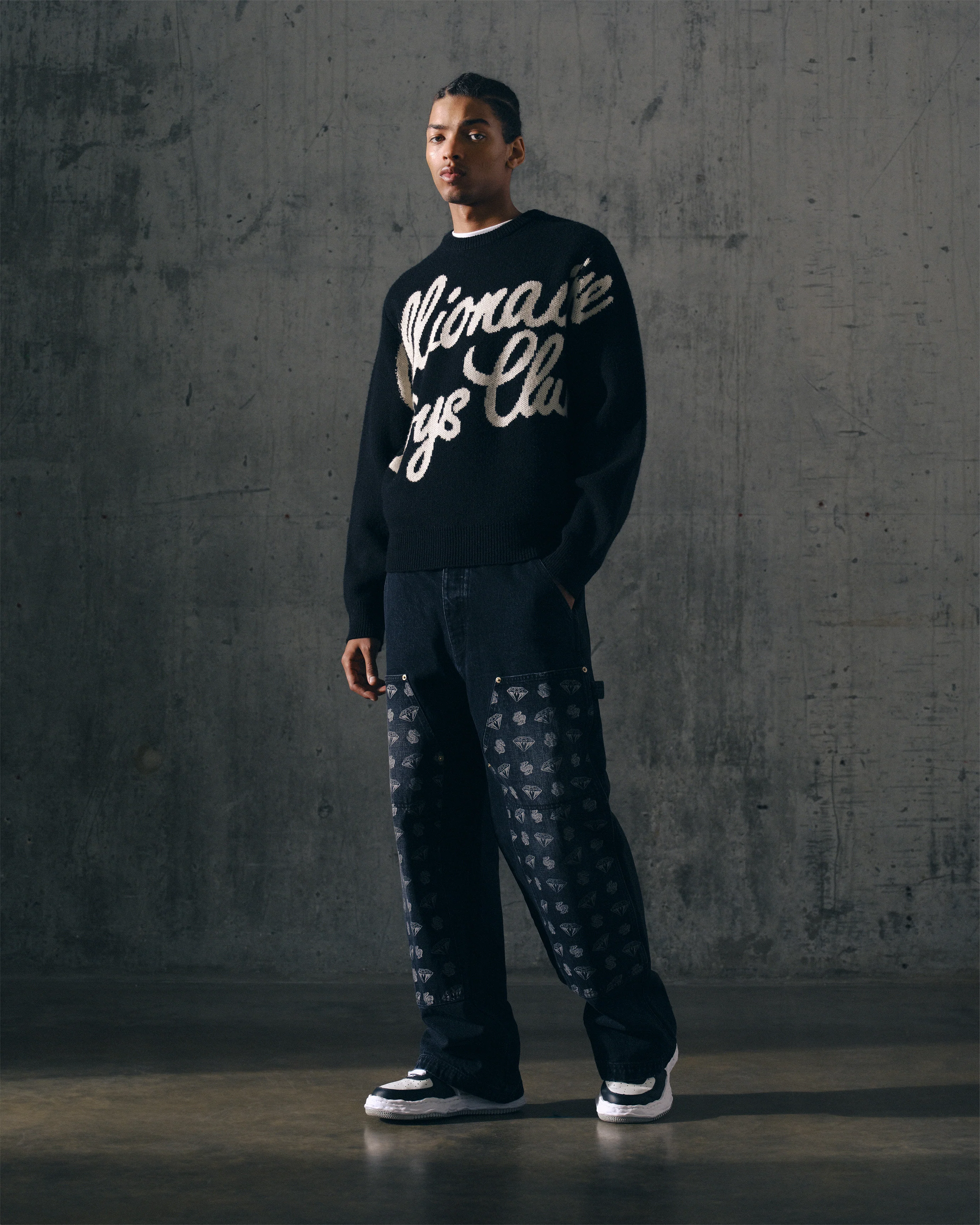 SCRIPT KNITTED CREWNECK - BLACK - Image 4